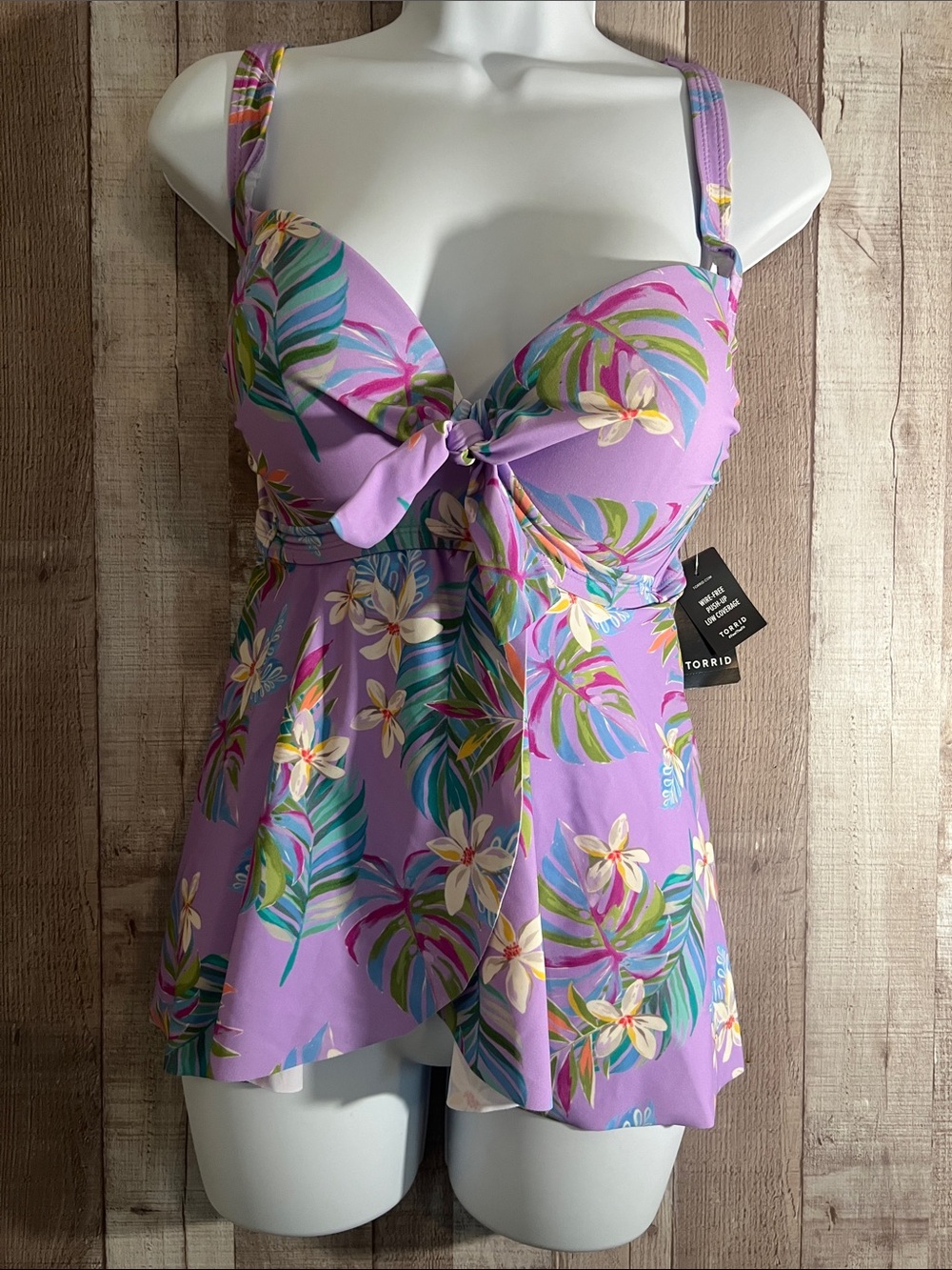 NWT Torrid Wireless Babydoll Tankini Top w/bottom Lavander Tropical Floral Print